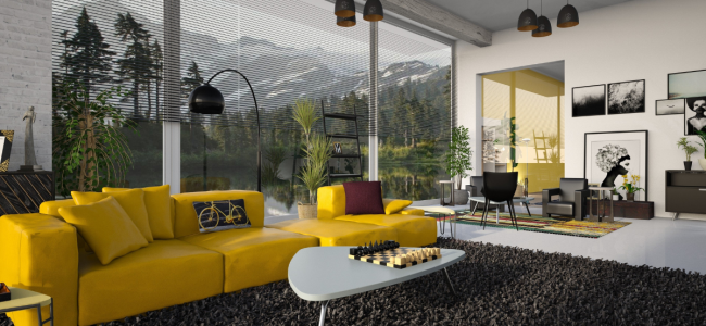 A yellow leather sofa