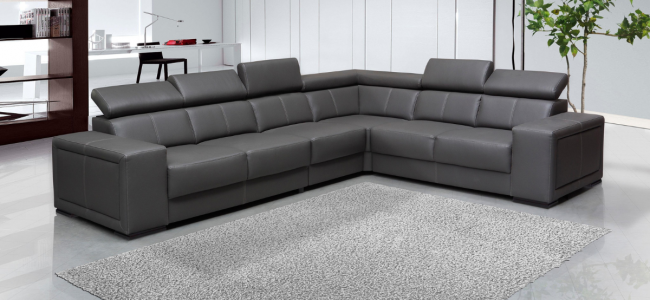 A grey leather sofa