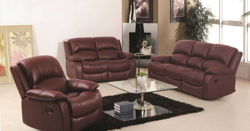 A brown leather sofa
