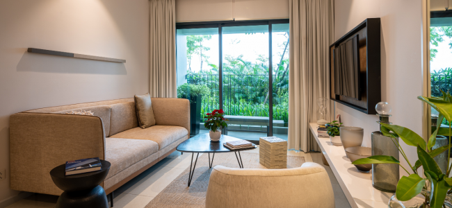 A leather sofa in the living room
